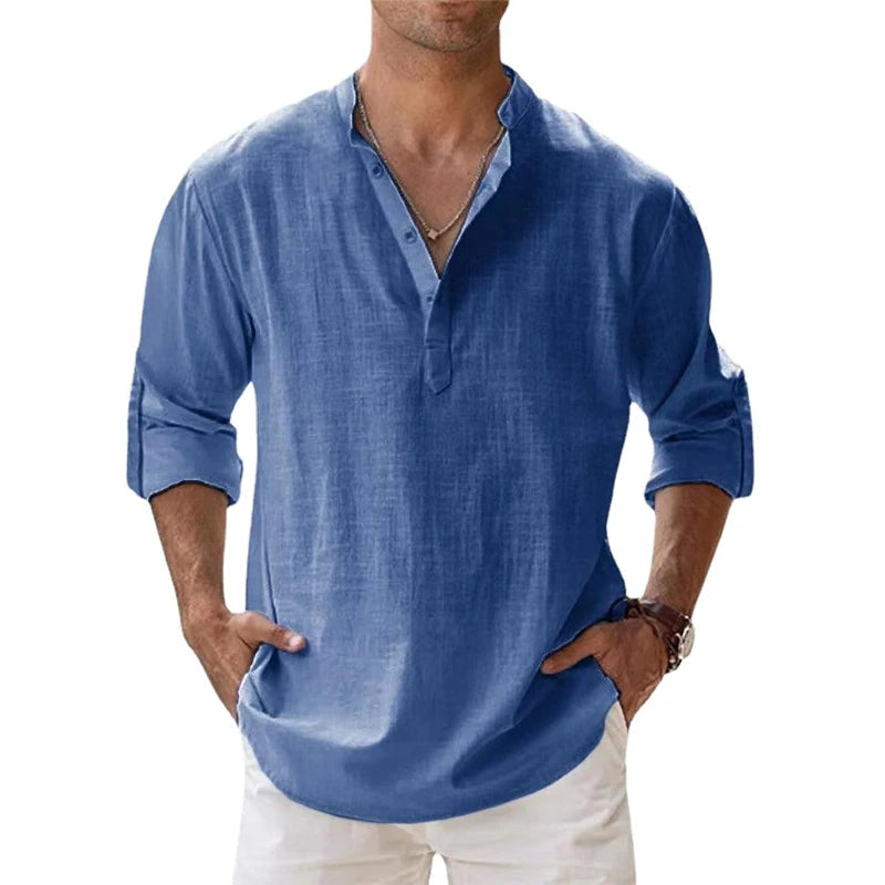 Wearclo | Men's Linen Blend Henley Shirt