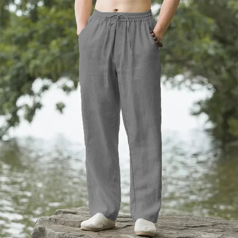 Wearclo | Men's Linen Drawstring Pants with Straight Legs