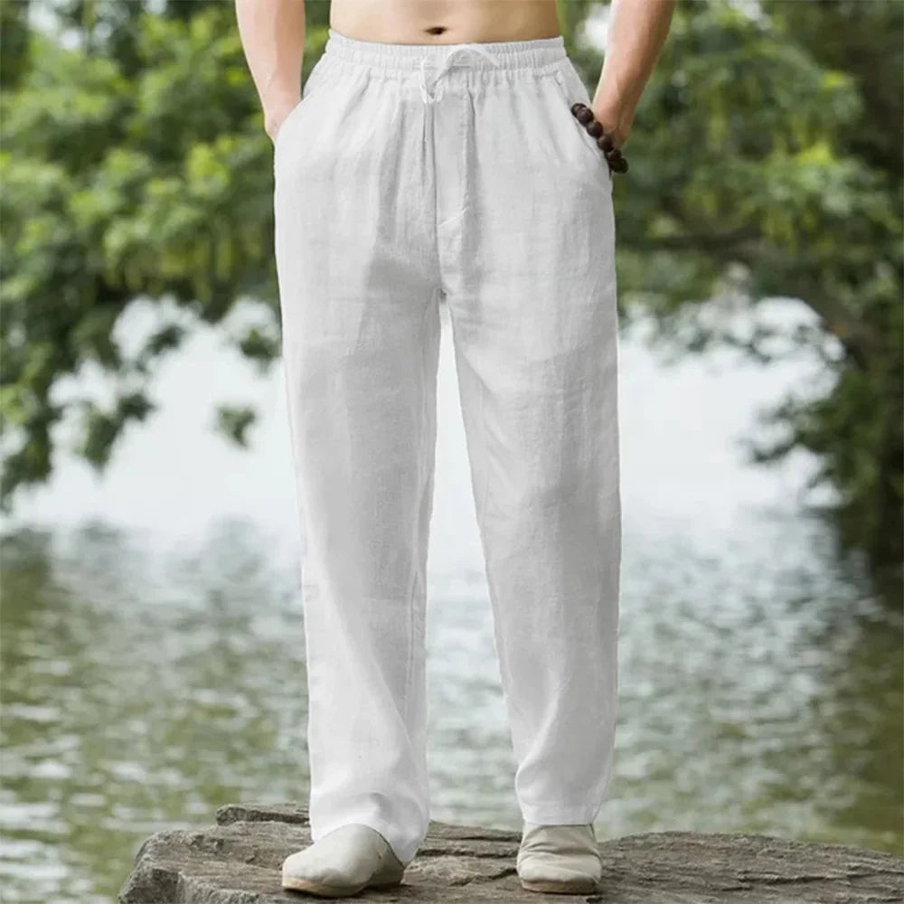 Wearclo | Men's Linen Drawstring Pants with Straight Legs