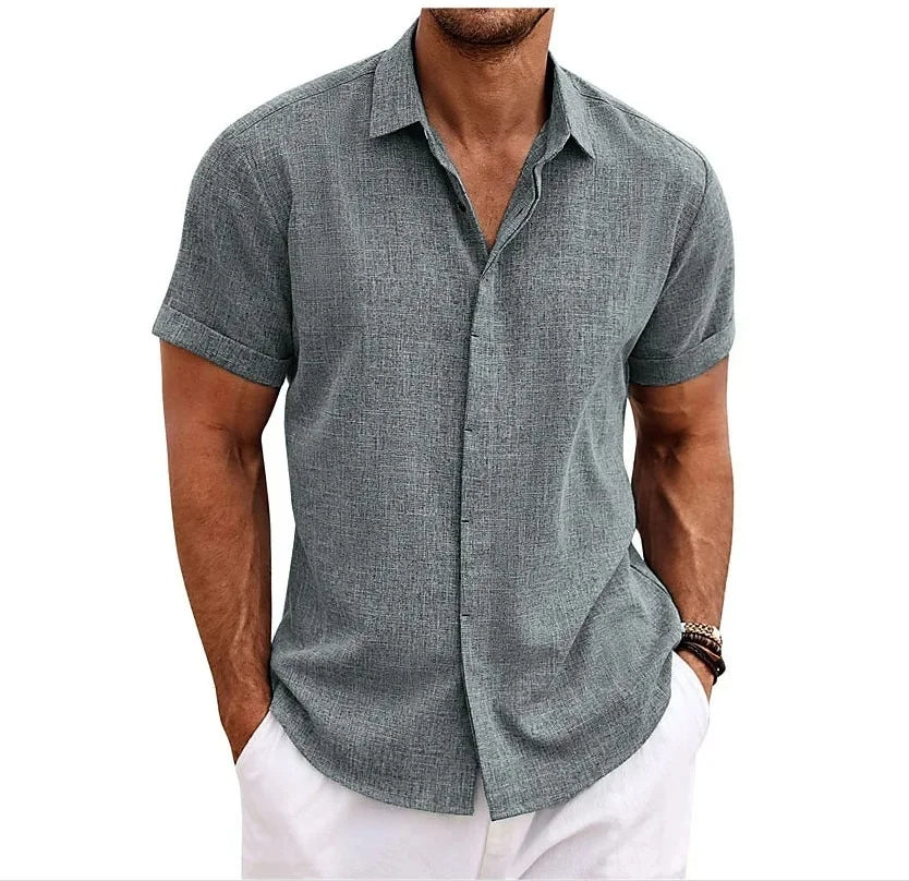 Wearclo | Men's Linen Short Sleeve Shirt - Relaxed Fit