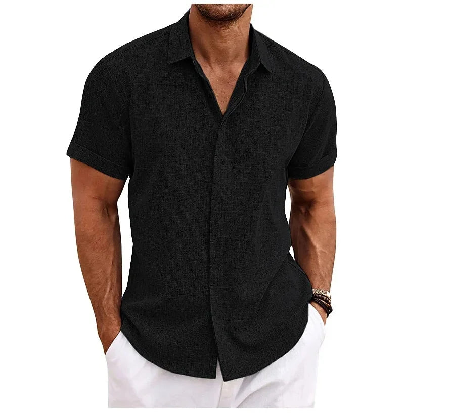 Wearclo | Men's Linen Short Sleeve Shirt - Relaxed Fit