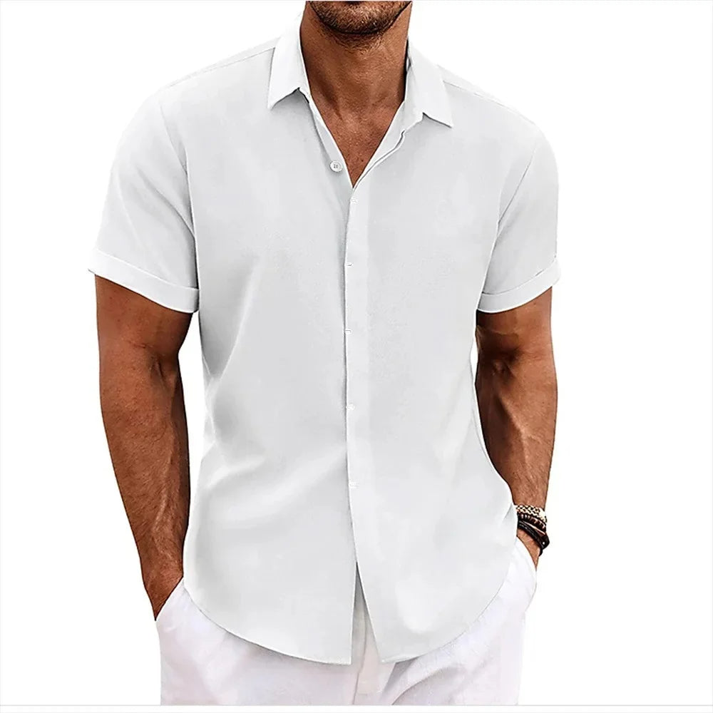 Wearclo | Men's Linen Short Sleeve Shirt - Relaxed Fit
