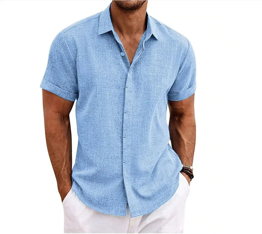 Wearclo | Men's Linen Short Sleeve Shirt - Relaxed Fit