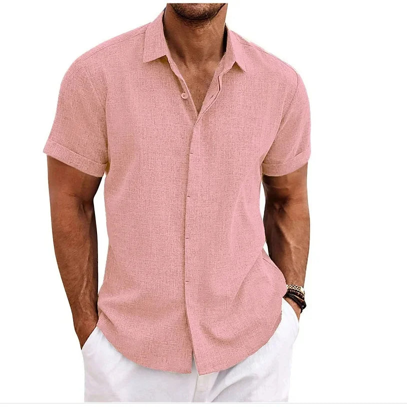 Wearclo | Men's Linen Short Sleeve Shirt - Relaxed Fit