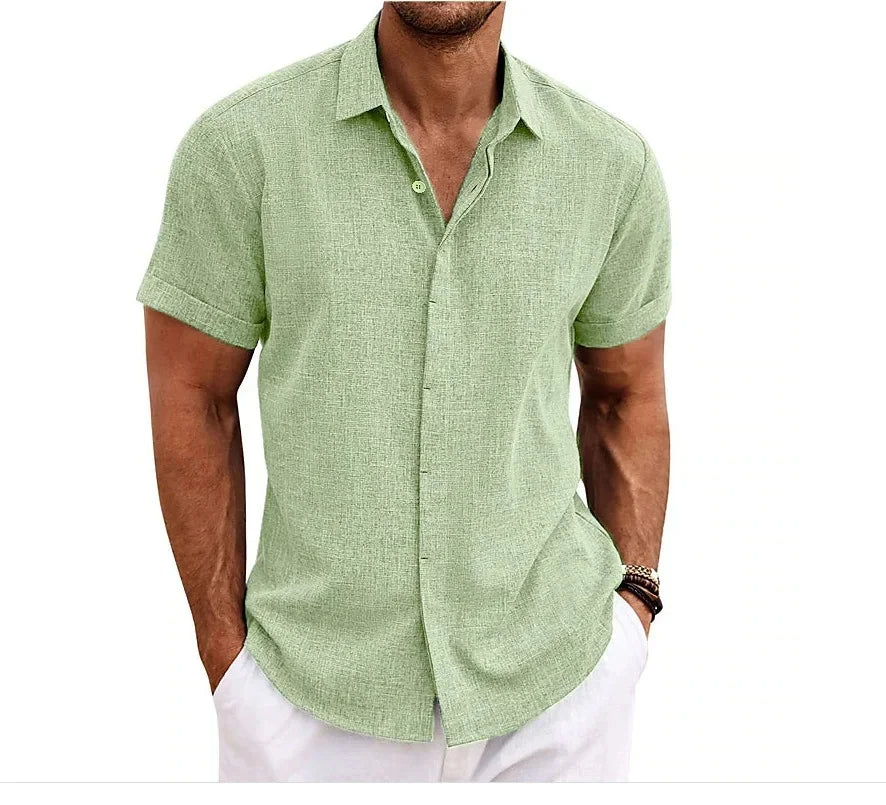 Wearclo | Men's Linen Short Sleeve Shirt - Relaxed Fit