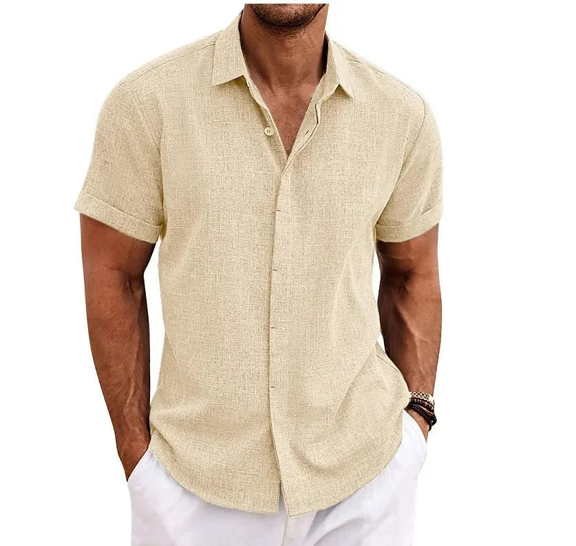 Wearclo | Men's Linen Short Sleeve Shirt - Relaxed Fit