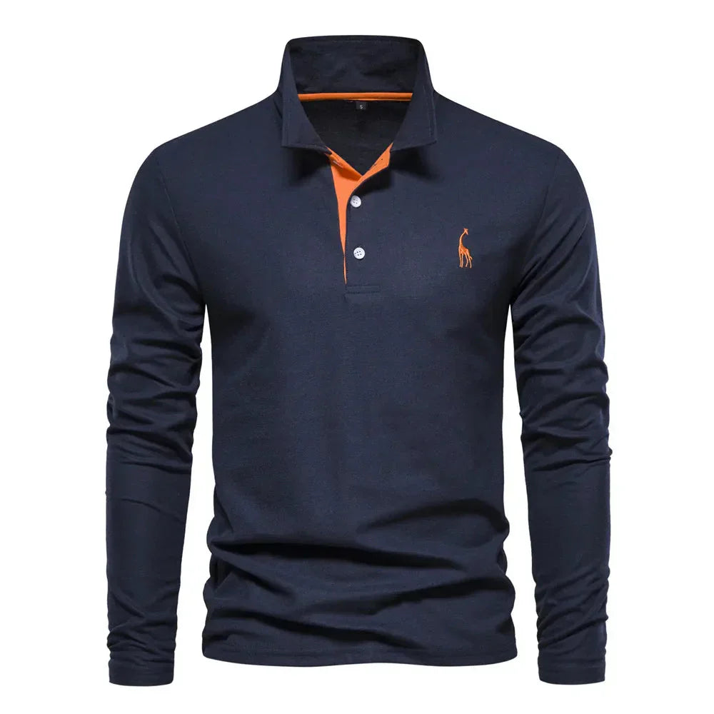 Wearclo | Men's Long Sleeve Embroidered Polo Shirt