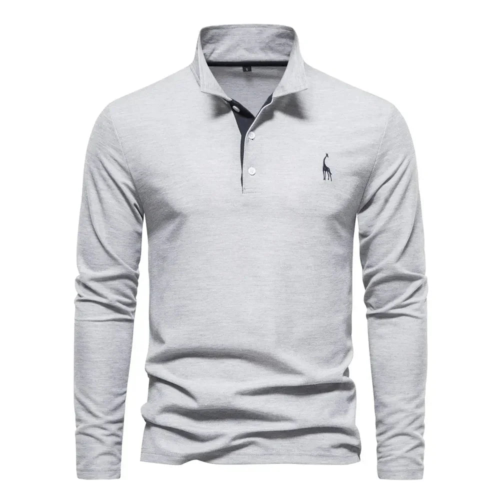 Wearclo | Men's Long Sleeve Embroidered Polo Shirt