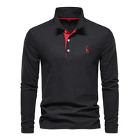 Wearclo | Men's Long Sleeve Embroidered Polo Shirt