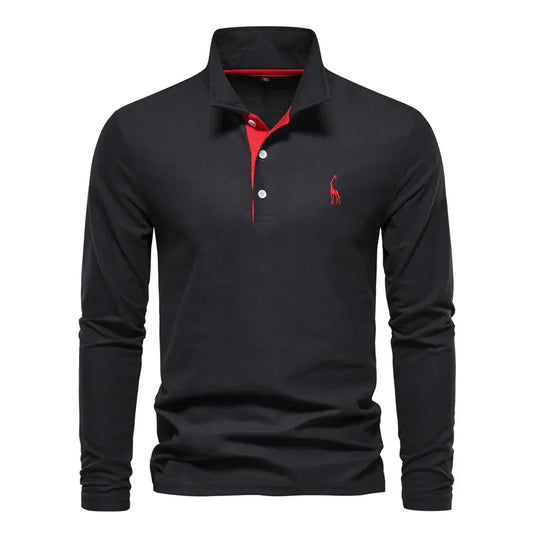 Wearclo | Men's Long Sleeve Embroidered Polo Shirt