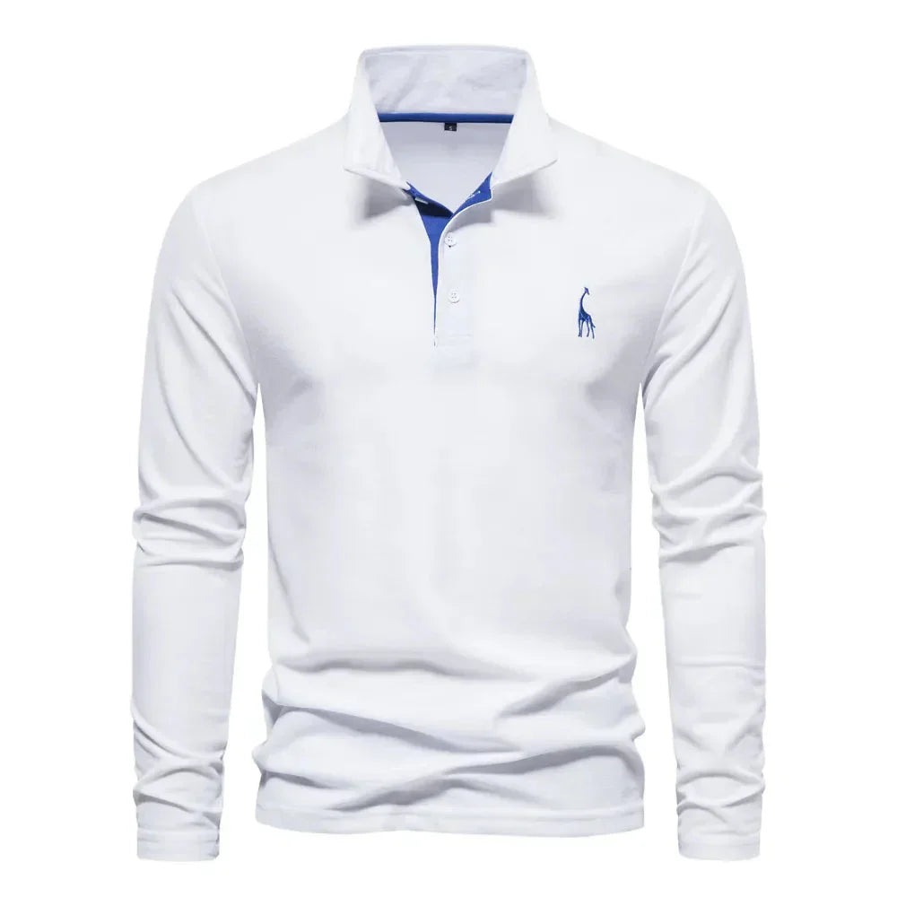Wearclo | Men's Long Sleeve Embroidered Polo Shirt