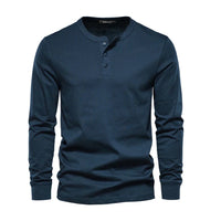 Wearclo | Men's Cotton Long Sleeve Buttoned Neck T-Shirt