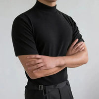 Wearclo | Men's Mock Neck Short Sleeve Knit Tee