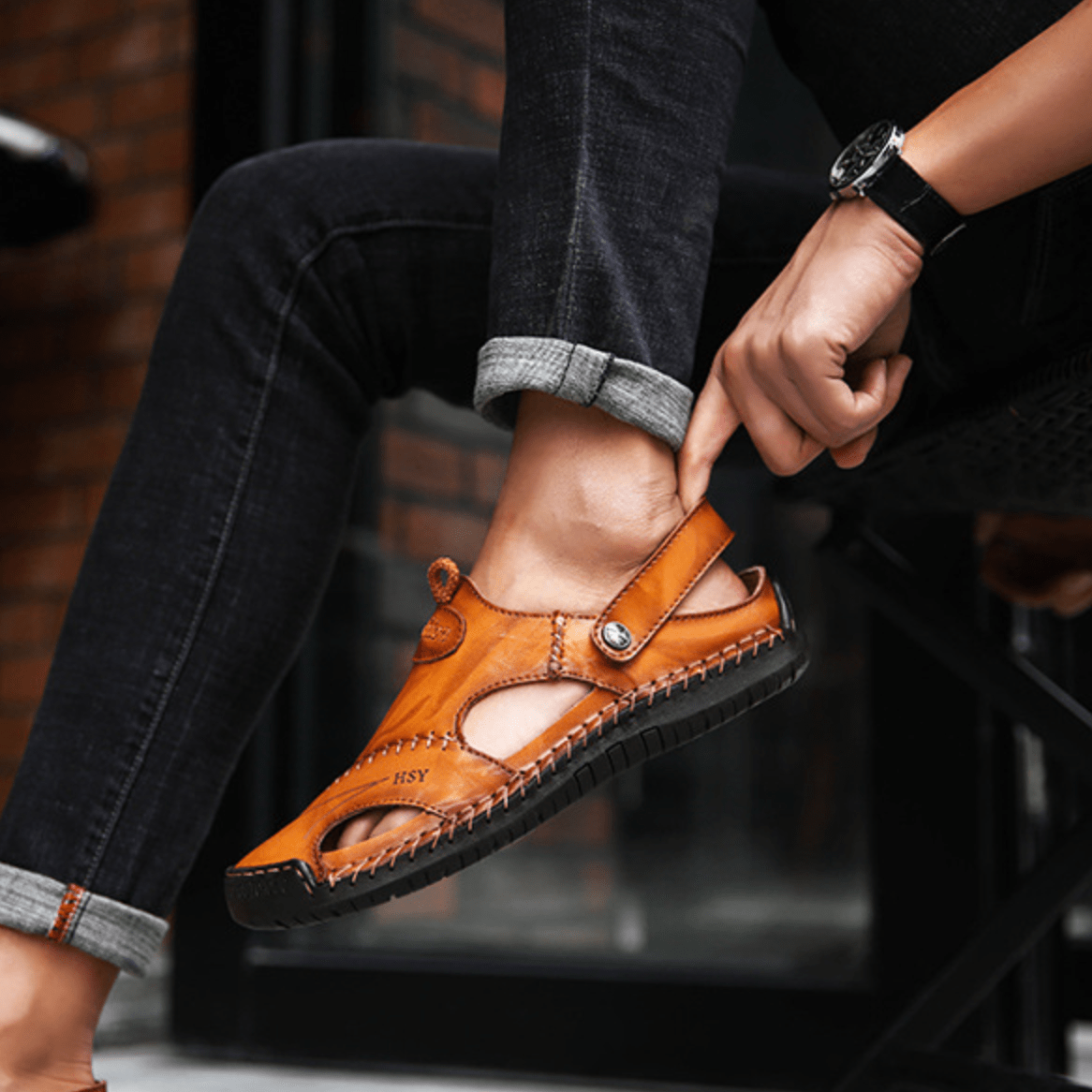 Wearclo | Men's Open Toe Stitch Sandals