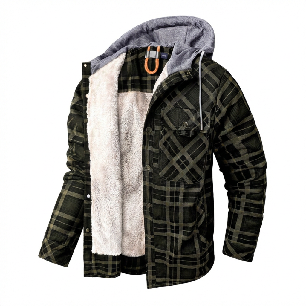 Wearclo | Men's Plaid Flannel Shirt Jacket with Hood