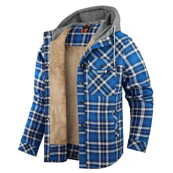 Wearclo | Men's Plaid Flannel Shirt Jacket with Hood