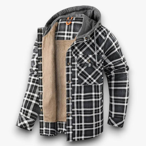 Wearclo | Men's Plaid Flannel Shirt Jacket with Hood
