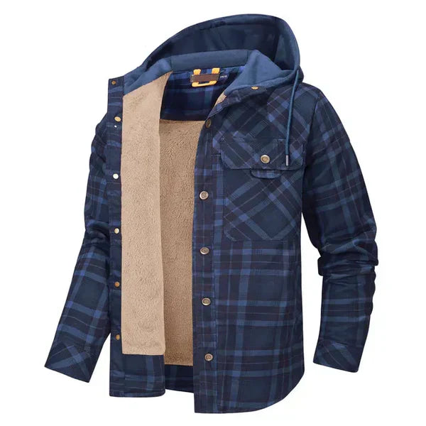 Wearclo | Men's Plaid Flannel Shirt Jacket with Hood