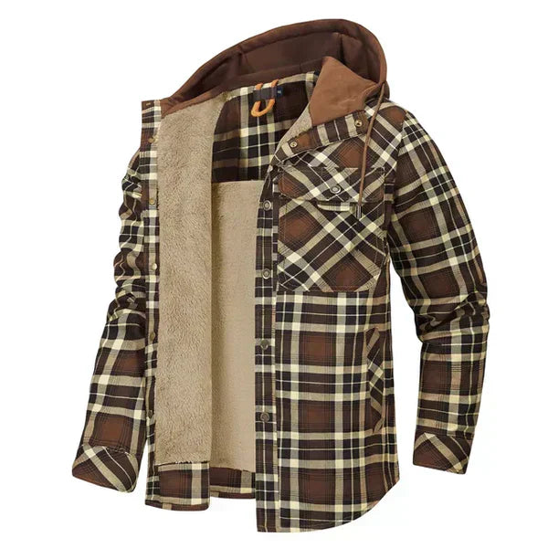 Wearclo | Men's Plaid Flannel Shirt Jacket with Hood