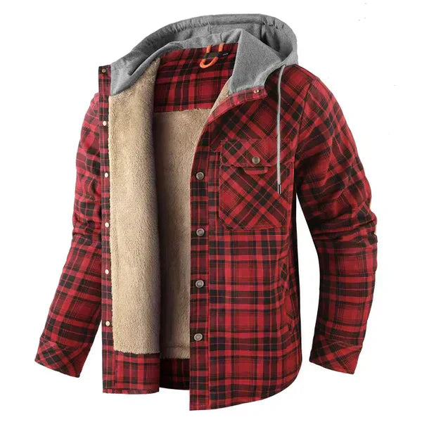 Wearclo | Men's Plaid Flannel Shirt Jacket with Hood