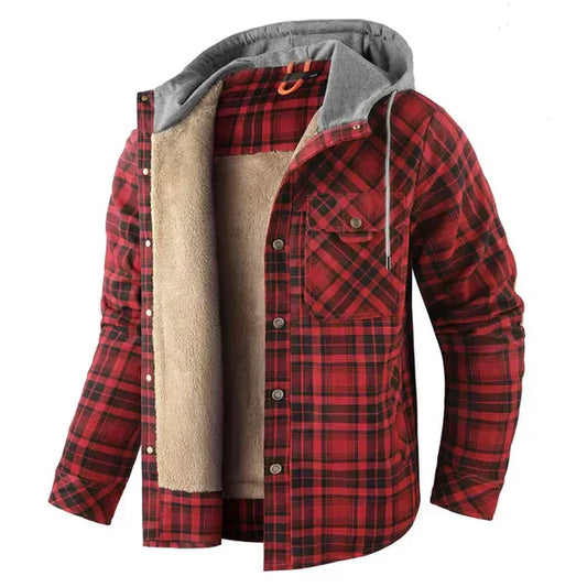 Wearclo | Men's Plaid Flannel Shirt Jacket with Hood