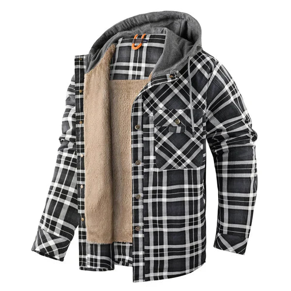 Wearclo | Men's Plaid Flannel Shirt Jacket with Hood