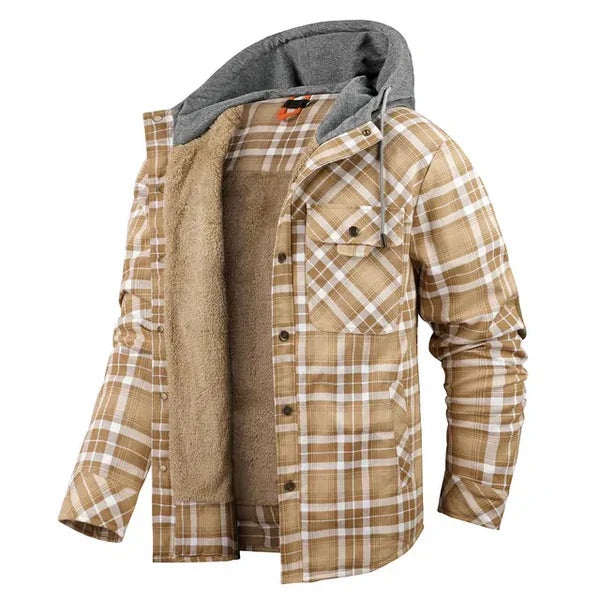 Wearclo | Men's Plaid Flannel Shirt Jacket with Hood