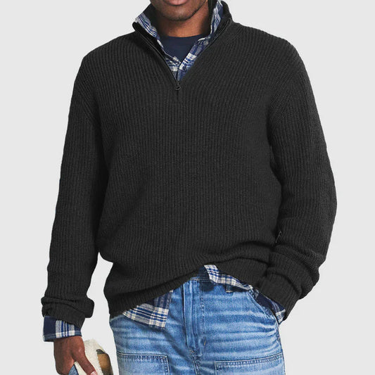 Wearclo | Men's Quarter Zip Ribbed Knit Sweater