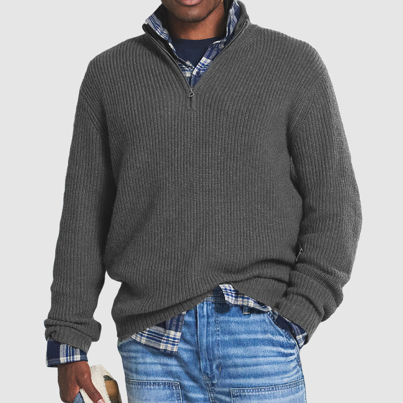 Wearclo | Men's Quarter Zip Ribbed Knit Sweater