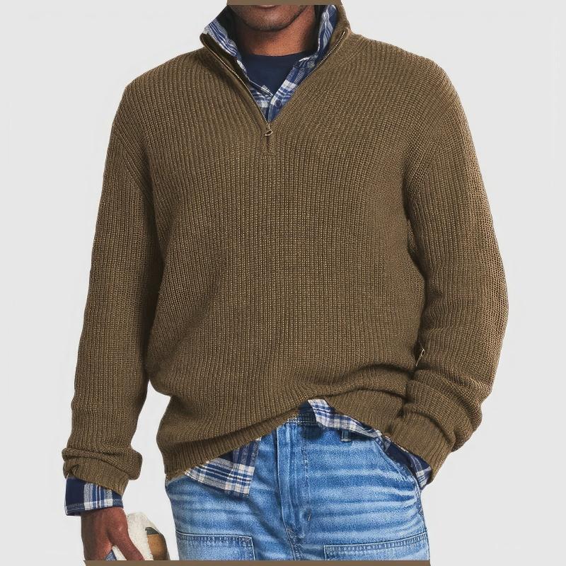 Wearclo | Men's Ribbed Quarter-Zip Pullover Sweater