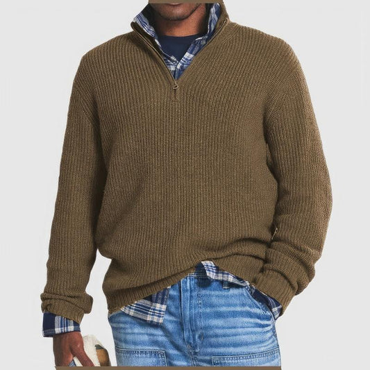 Wearclo | Men's Ribbed Quarter-Zip Pullover Sweater