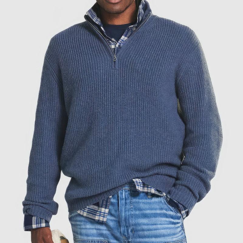 Wearclo | Men's Ribbed Quarter-Zip Pullover Sweater