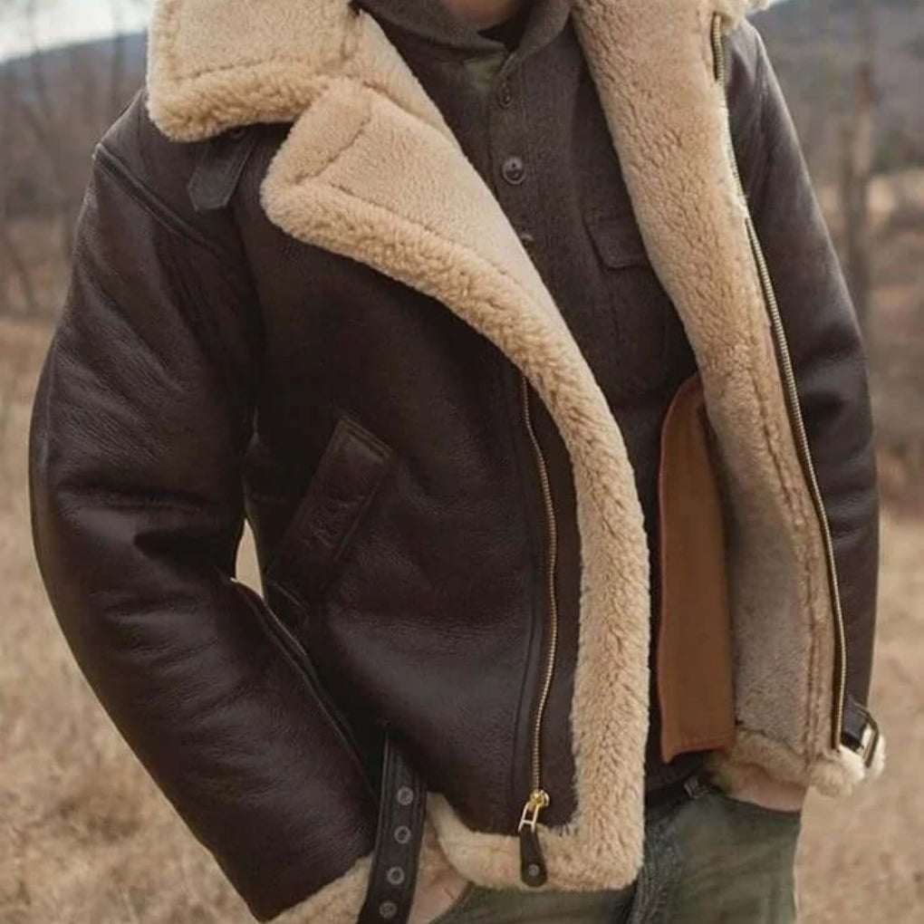 Wearclo | Men's Shearling Lined Aviator Jacket