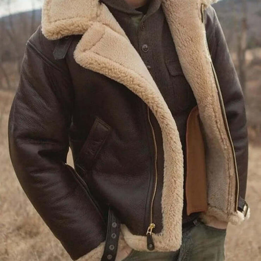 Wearclo | Men's Shearling Lined Aviator Jacket