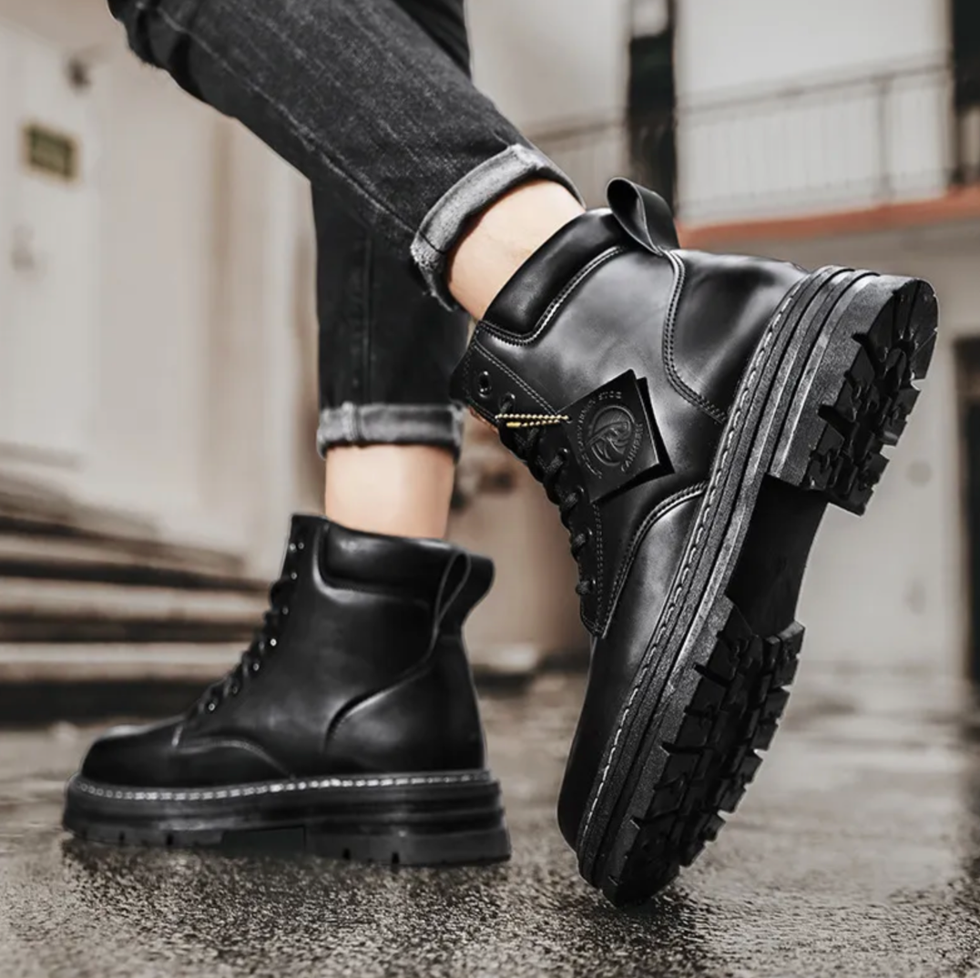 Wearclo | Men's Shoes with Laces | Comfortable Leather Shoes with Supportive Soles | Black