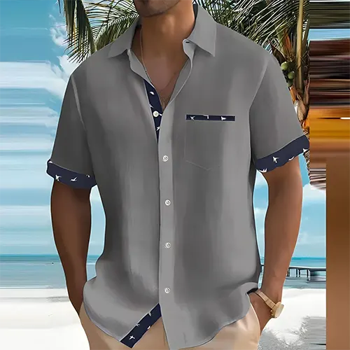Wearclo | Men's Short Sleeve Camp Shirt with Contrasting Trim