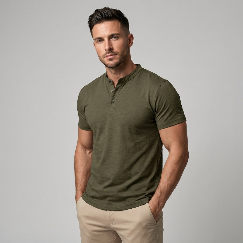 Wearclo | Men's Short Sleeve Henley Polo