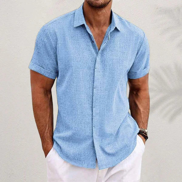 Wearclo | Men's Short Sleeve Linen Blend Shirt
