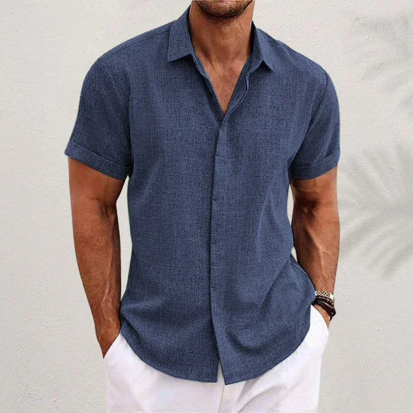 Wearclo | Men's Short Sleeve Linen Blend Shirt