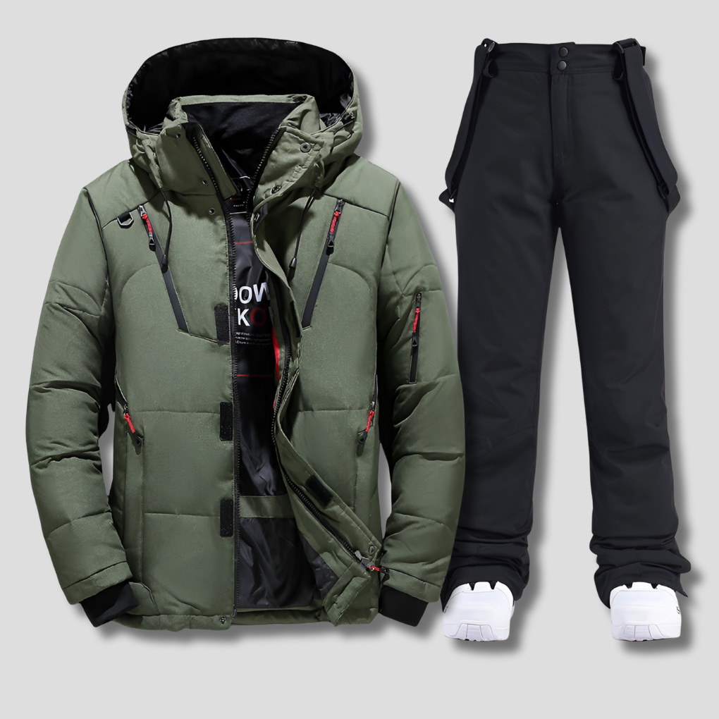 Wearclo | Men's Ski Suit with Hooded Jacket and Suspenders
