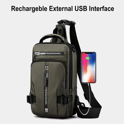 Wearclo | Men's Sling Bag Waterproof Anti-Theft USB Charging