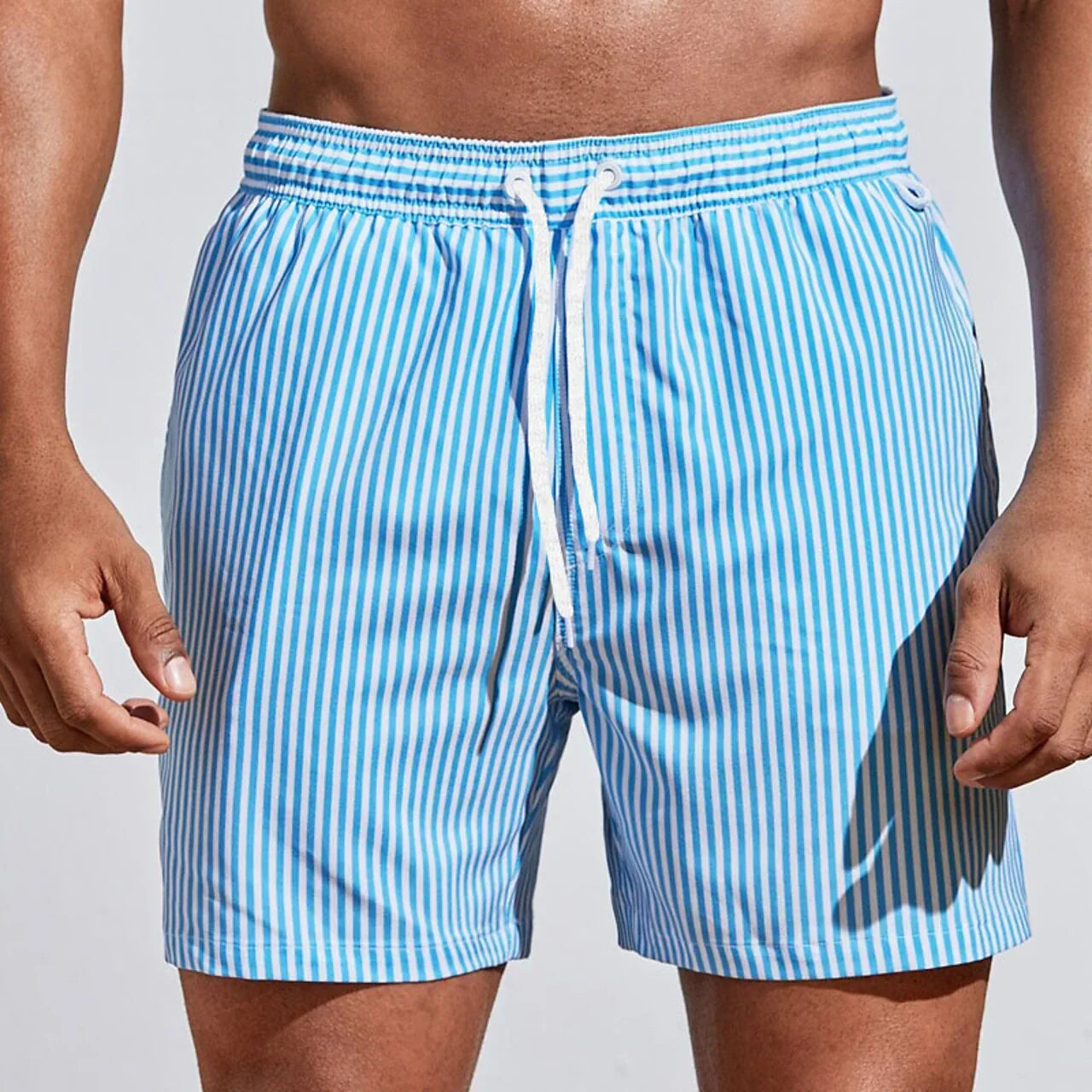 Wearclo | Men's Striped Board Shorts with Drawstring