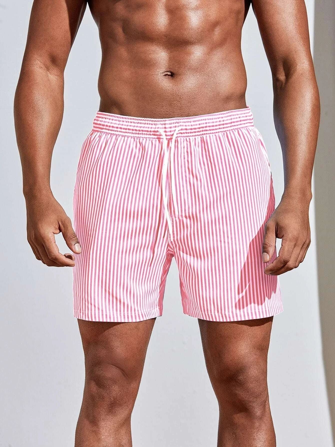 Wearclo | Men's Striped Board Shorts with Drawstring