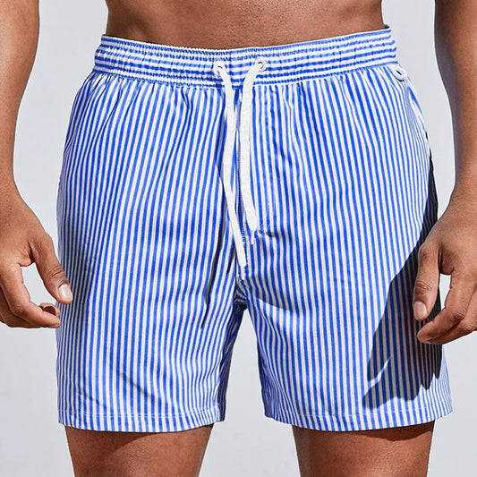 Wearclo | Men's Striped Board Shorts with Drawstring