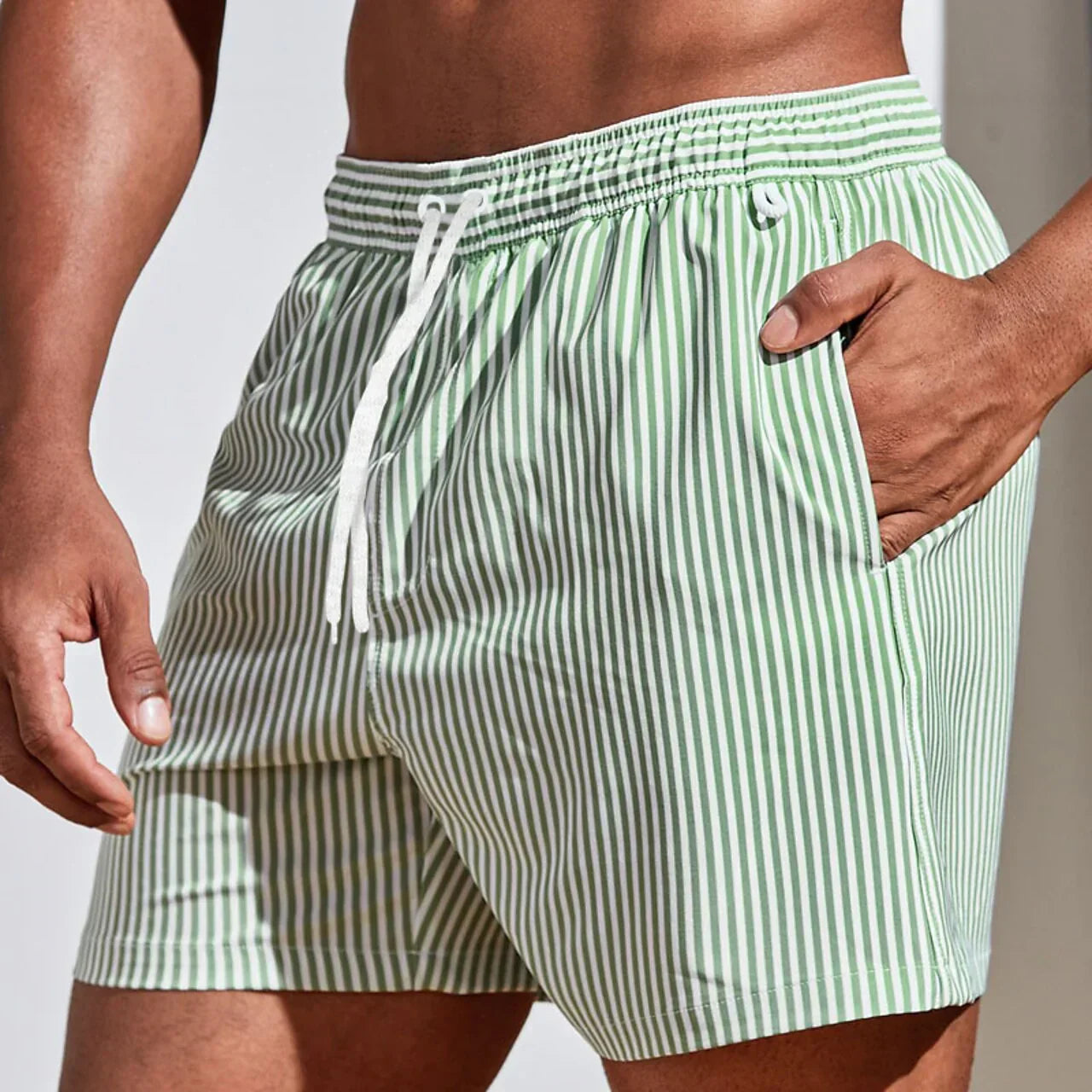 Wearclo | Men's Striped Board Shorts with Drawstring