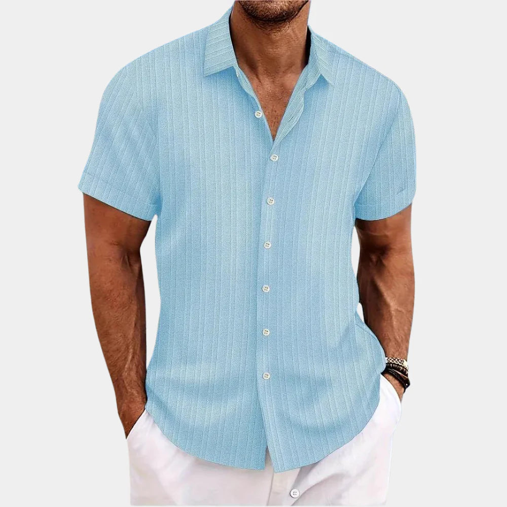 Wearclo | Men's Striped Short Sleeve Button Up Shirt