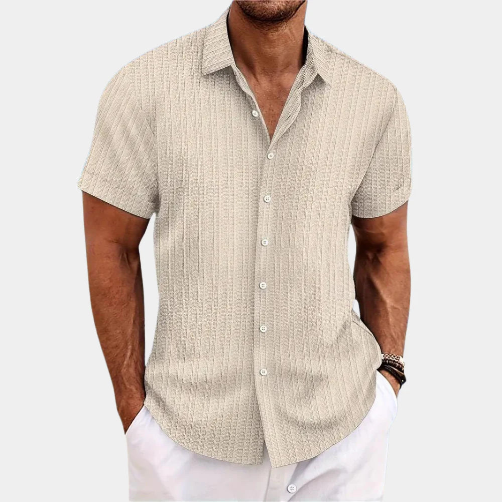 Wearclo | Men's Striped Short Sleeve Button Up Shirt