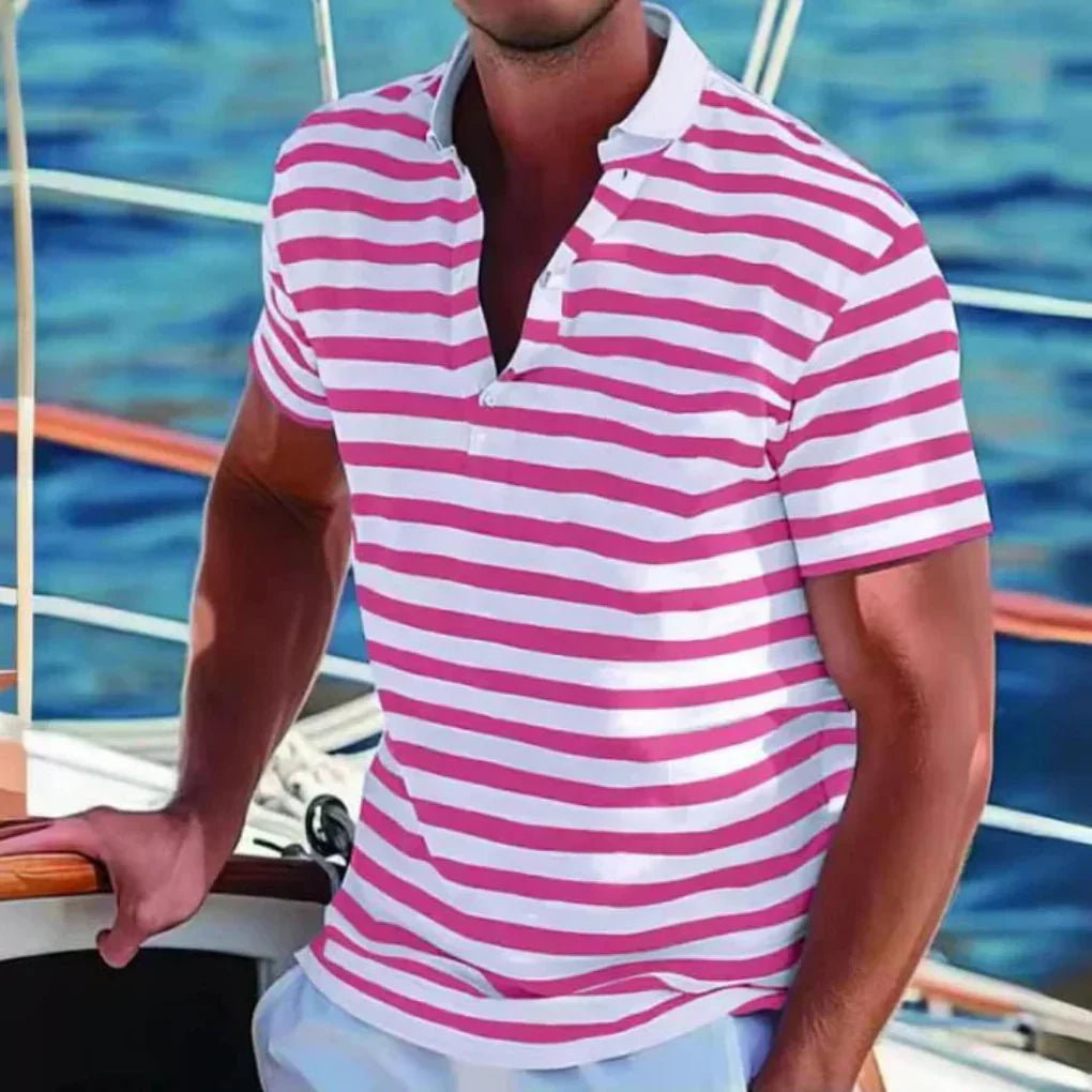 Wearclo | Men's Striped Short Sleeve Polo Shirt