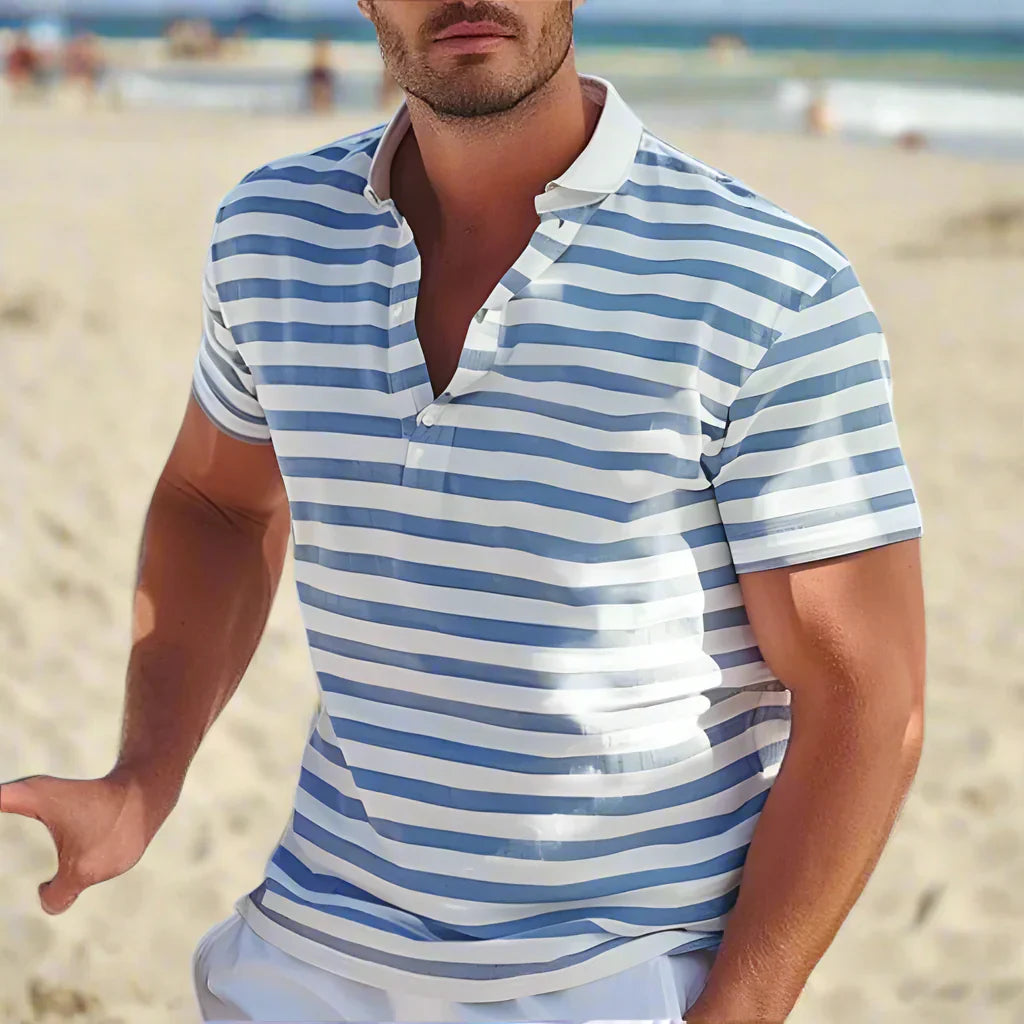 Wearclo | Men's Striped Short Sleeve Polo Shirt