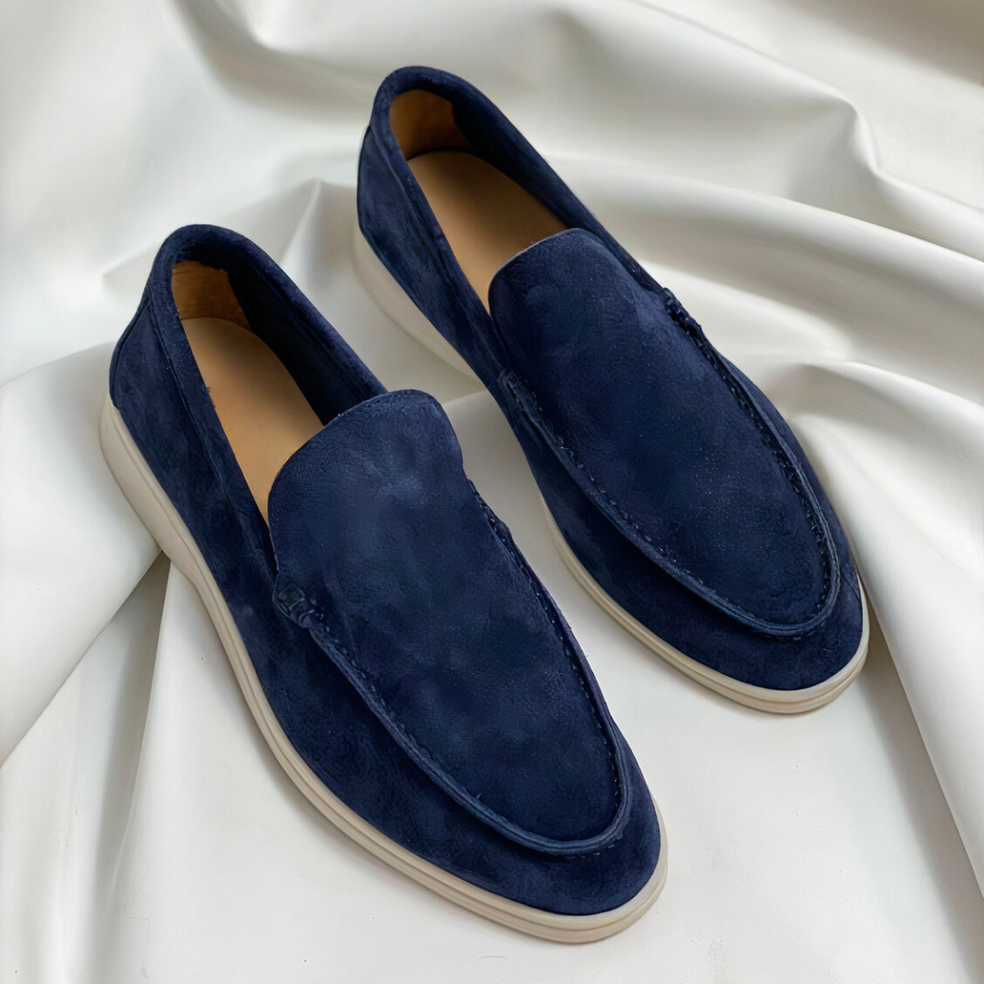 Wearclo | Men's Suede Loafers with Stitched Detailing